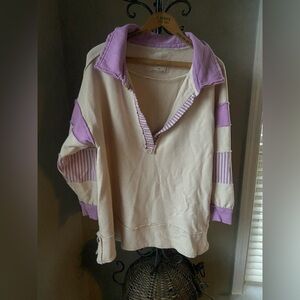 Free People We The Free Clean Prep Polo Pullover Top Oversized Striped XS